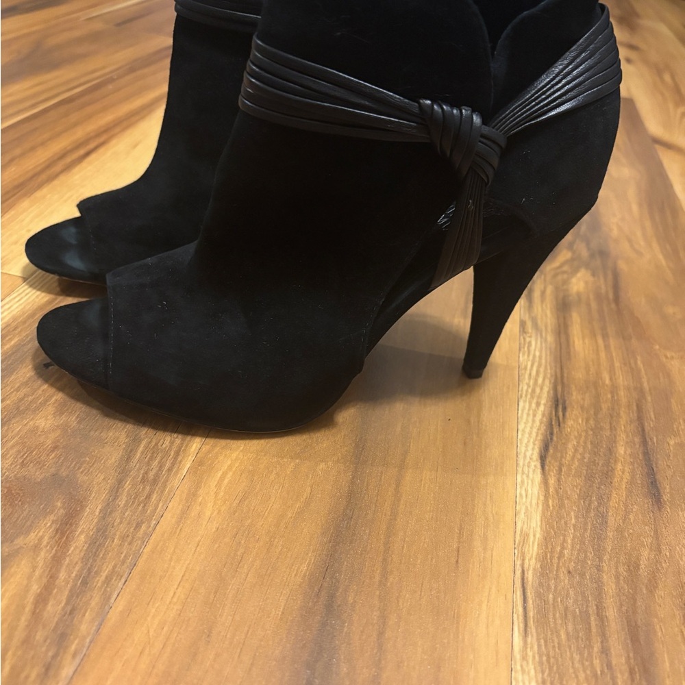 Vince Camuto Black Annavay peep-toe suede booties
